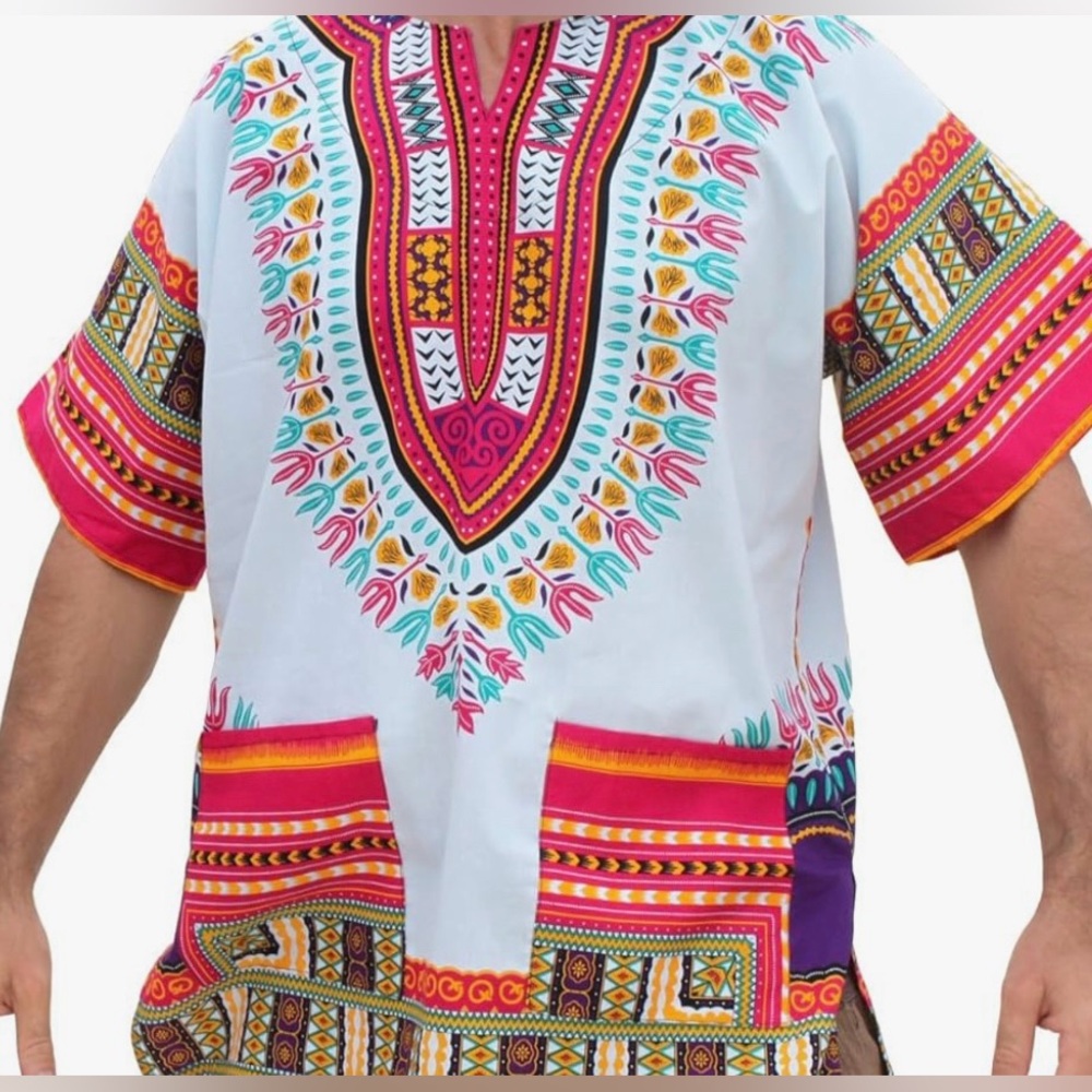 RaanPahMuang Bright Africa White Dashiki Cotton Plus Size Shirt